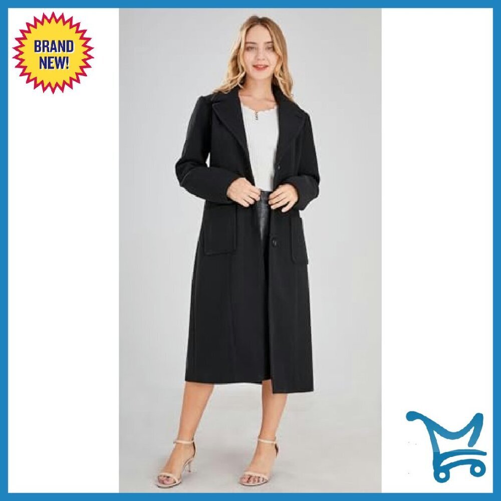 Mid-Length Wool Blend Coat Notched Lapel Single Breasted Button Front - Picture 7 of 8